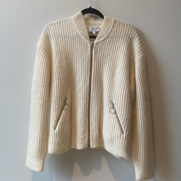& OTHER STORIES Wool & Mohair Blend Knit Bomber Cardigan in Cream- Size L Large - Picture 3 of 6